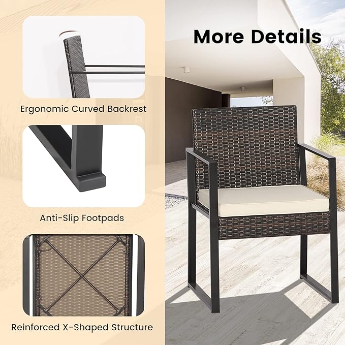 Tangkula 3 Piece Patio Furniture Set, Modern Heavy Duty All Weather Cushioned Wicker Chairs and Coffee Table Set, Suitable for Front Porch, Backyard, Garden, Poolside and Deck (Mix Brown)