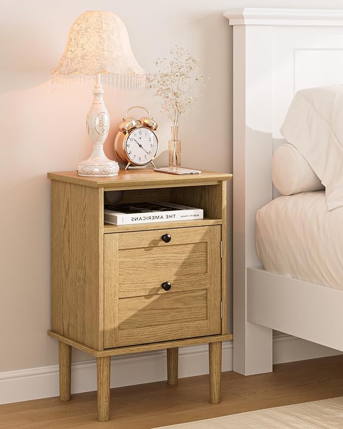 Nightstand, Boho Night Stand with 1 Drawers, Modern Side Accent Table with Open Shelf, Wooden Top Bedside End Table for Bedroom, Living Room, Yellow Oak by Unknown