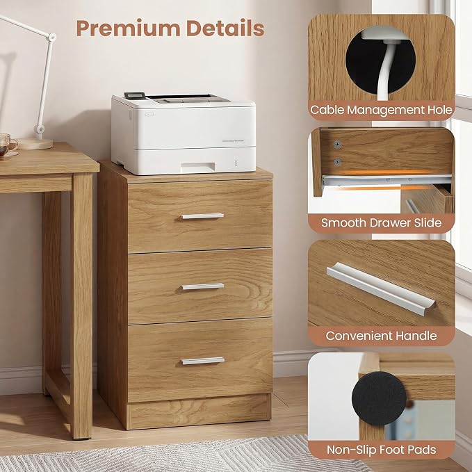 KOMFOTT 3-Drawer Nightstand, Modern Drawer Organizer with Power Outlet, Compact Bedside Storage End Table for Bedroom, Small Spaces (Natural,2) - Image 8
