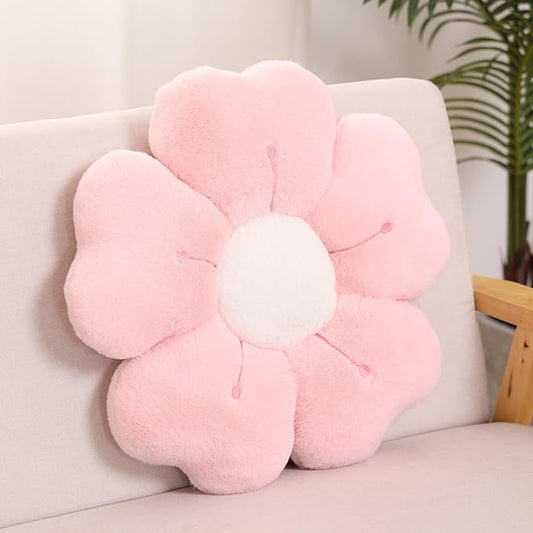 Flower Shaped Pillow, Cute Decorative Throw Pillow with Soft Artificial Rabbit Fur for Couch Bed Chair Floor, Flower Pillows Seating Cushions with Room D??cor for Bedroom Living Room (14.9" Light Pink)
