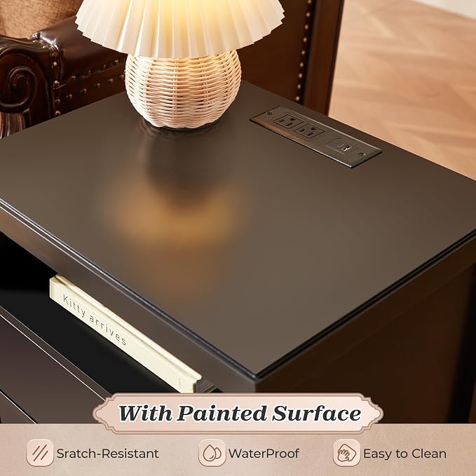 Huuger Black Nightstand Set of 2, Night Stand with Charger Station, Bedside Table with 2 Drawers, Bed Side Tables for Bedroom, Modern Nightstands, Metal Knobs, Painted Surface | with Charger Station, 2 Drawers, Bed Side Tables, for Bedroom, Metal Knobs... - Image 8