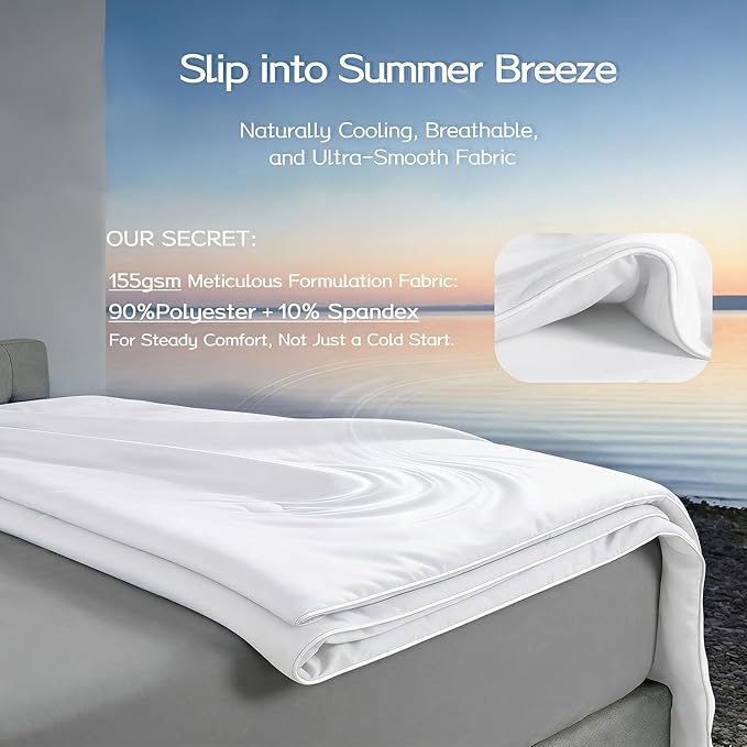 Queen Cooling Comforter with Tencel™ Fill for Hot Sleepers & Night Sweats - Lightweight, Breathable, Double-Sided Cold Blanket All Season Thin Bedding (White, Full 90"x 90")