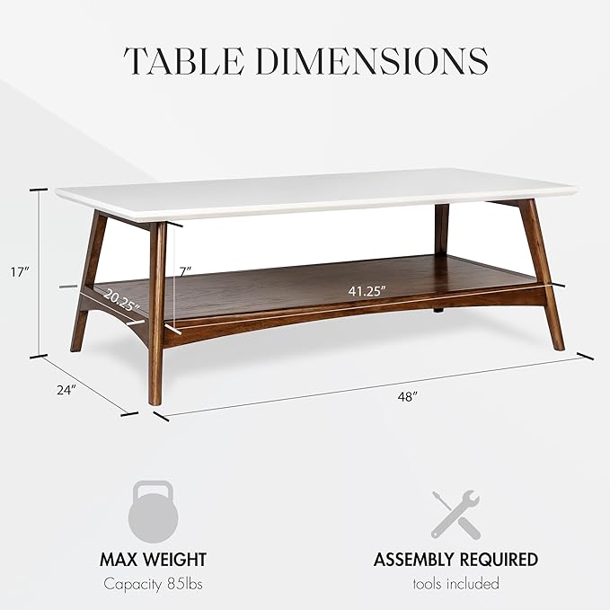 Madison Park Rectangular Wood Coffee Table With Solid Wood Frame & Legs, Living Room Coffee Tables With Storage Shelf, Accent Furniture For Living Room, Minimalist Decor - Off-White / Pecan Parker