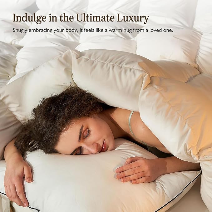 BPC Lightweight Organic Feather Down Comforter King Size, Hotel-Luxury Fluffy Duvet Insert with Cotton Cover and Puffy Feather Down Filling, for Summer/Hot Sleepers, Ivory White, 106x90 Inches