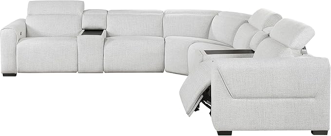 Lexicon Power Reclining Sectional Couches for Living Room-Modular Sectional Sofa, Wall Hugger, 3 Recliner Seats, 2 Console Cup Holders, Power Headrests, Charging Ports, 5 Seater Couch, Chenille Cloud