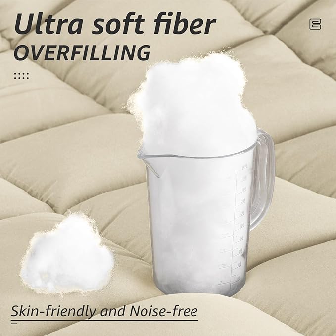 HYLEORY All Season Queen Size Bed Comforter - Cooling Down Alternative Quilted Duvet Insert with Corner Tabs - Winter Warm - Machine Washable - Beige