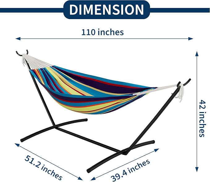 Double Hammock with Steel Stand - 2 Person Hammock Bed Indoor Outdoor, Brazilian-Style, with Carry Bag, 450lb Capacity, Portable & Easy Assembly, Tropical - Image 5