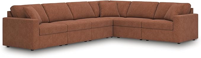 Signature Design by Ashley Casual Modmax Stain Resistant L-Shape Right-Arm Facing 6-Piece Sectional with Reversible Cushion and Armrest, Orange