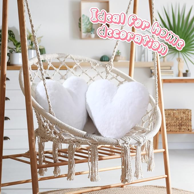 Marsui 2 Pcs Heart Throw Pillows, Soft Fluffy Faux Fur Decorative Hearts Shaped Pillows for Living Room Sofa Bed, Cute Heart Themed Gift for Women(White,11.81 x 11.02 Inch)
