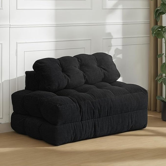 Folding Sofa Bed with Back Support, Convertible Sleeper Chair with Pilow Foldable Matress, Portable Fold Out Chair Bed Comfy Floor Sofa Lounge for Living Room Bedroom, Black, Double