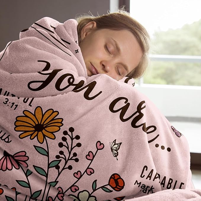 Christian Gifts for Women, Christian Floral Throw Blanket, Birthday Religious Gifts for Women Friendship, Inspirational Scripture Faith Gift for Friend, Sister, Mom, Daughter (50'' x 60'', Pink)