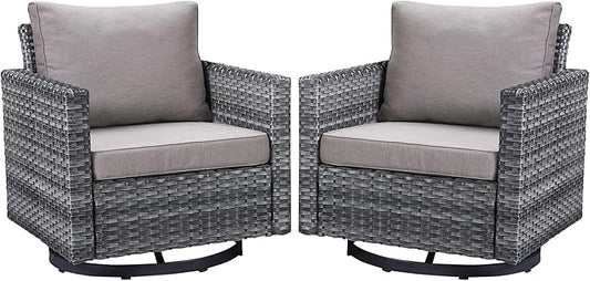 Belord Wicker Chairs Outdoor Bistro Set Oversize Patio Swivel Rocker, Rattan Outdoor Seating Set of 2 Swivel Glider Chairs Wicker Furniture for Porch Deck Backyard with Water-Resistant