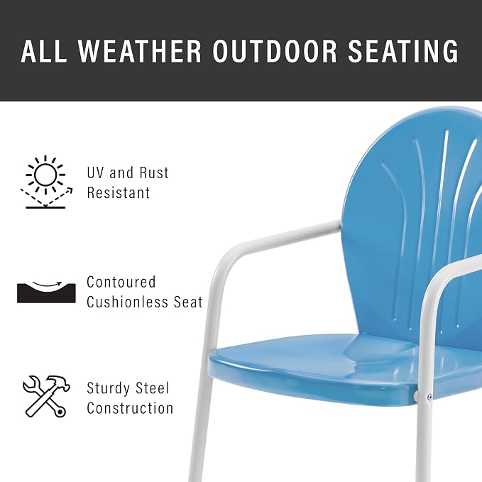 Crosley Furniture Griffith Outdoor Chair, Retro Metal Patio Chairs for Dining, Porch, Deck, Balcony, Sky Blue - Image 9