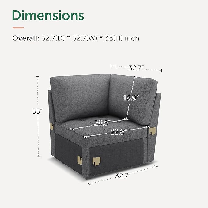 HONBAY Modular Sectional Sleeper Sofa with Pull Out Bed, Corner Seat for Sectional Couch, Grey