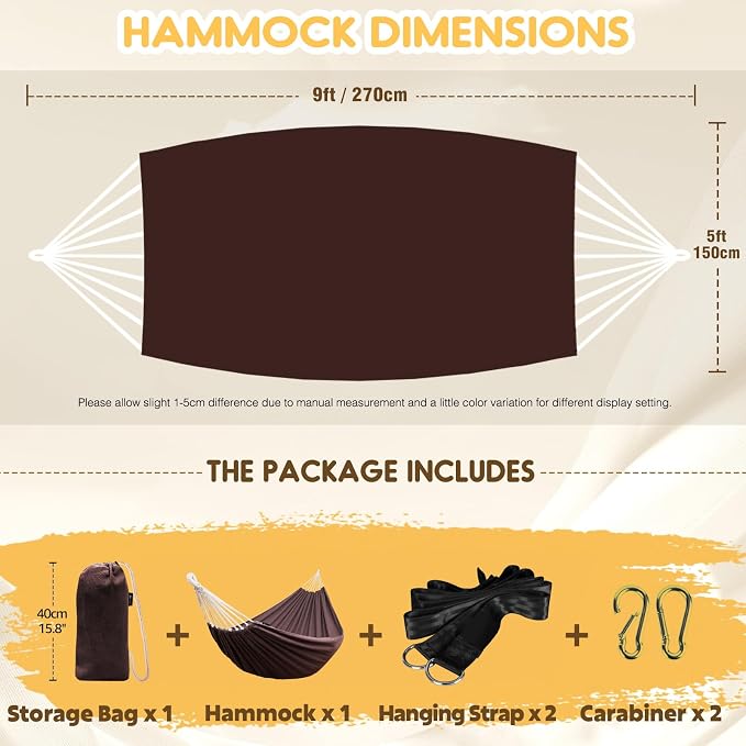 ANYOO Cotton Hammock Portable Camping Hammocks for Hanging Sturdy Garden Comfortable Fabric Hammock with Tree Straps Up to 660lbs with Travel Bag for Camping Outdoor/Indoor Patio Backyard - Image 3