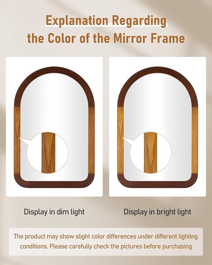Arched Mirror 24 x 36 Inch,Brown Wood Rustic Bathroom Tempered Wall Mirror with Wood Frame,Round Corner Arch Farmhouse Wooden Vanity Mirror for Living Room,Entryway or Bedroom（Walnut Brown） - Image 6