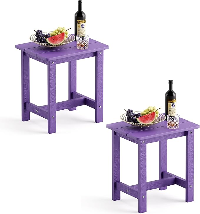 LUE BONA Outdoor Side Table Set of 2, HDPS Small Outdoor Table, Adirondack Side Table, Outside End Table for Patio, Porch, Deck, Pool, Weather Resistant/Easy Maintenance, Purple by LUEBONA