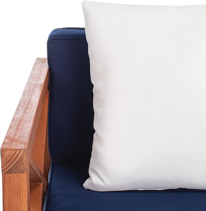 Safavieh PAT7031A Collection Nunzio Teak and White and Navy 4 Pc Accent Pillows Outdoor Set