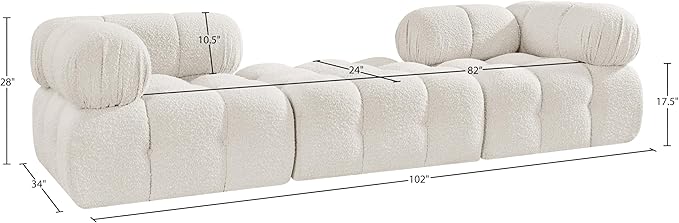 Meridian Furniture 611Cream-S102D Ames Collection Modern | Contemporary Modular Sectional with Rich Cream Boucle Fabric, Modular to Create Infinite Configurations, 102" W x 34" D x 28" H, Cream