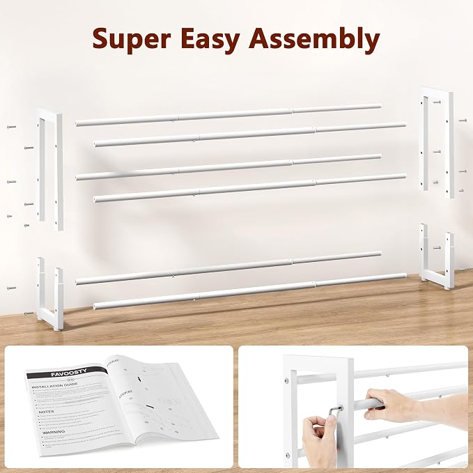FAVOOSTY 3-Tier Expandable Shoe Rack, Adjustable Shoe Shelf Storage Organizer Space Saving Metal Free Standing Shoe Rack for Entryway Closet Doorway, White - Image 7