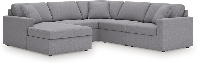 Signature Design by Ashley Contemporary Modmax Stain Resistant U-Shape Right-Arm Facing 5-Piece Sectional with Chaise and Reversible Cushion, Gray