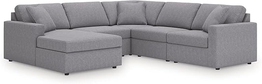 Signature Design by Ashley Contemporary Modmax Stain Resistant U-Shape Right-Arm Facing 5-Piece Sectional with Chaise and Reversible Cushion, Gray