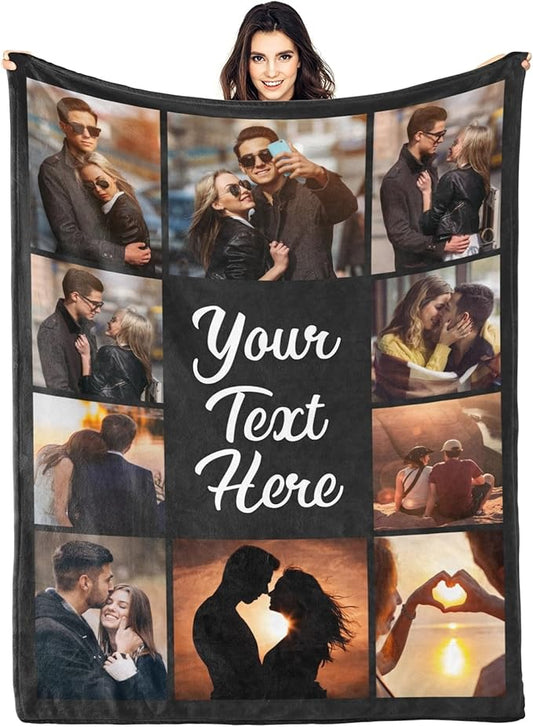 Printwoo Custom Blanket with Picture Text Customized Throw Personalized, Customizable, Photo Blankets Customize Gifts for Mom, Dad, Couple, Girlfriend, Boyfriend, Wife, Husband, D10 Photos-1