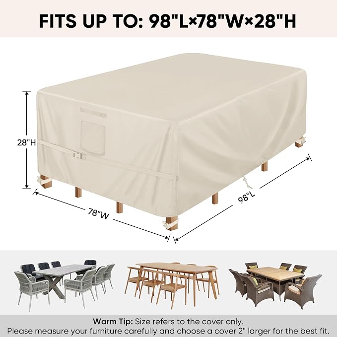 BALEINE Patio Furniture Covers, Outdoor Furniture Covers Waterproof, Heavy Duty Oxford Patio Table Cover for Outdoor Table, Chair, Sofa, Desk (Beige 98"L×78"W×28"H) - Image 2