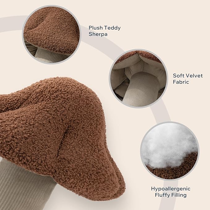 Phantoscope Mushroom Shaped Throw Pillow, Teddy Fleece Soft Mushroom Decorative Pillows Cute 3D Shaped Cushion for Couch Sofa Bed Chair, Dark Coffee,16 x 14 inches