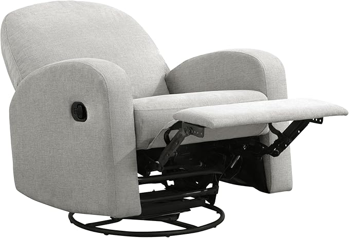 Palmdale 37.4" Swivel Rocker Manual Pull-Handle Recliner, Soft Modern, Pocket Coil Comfort, Black Metal Swivel Base Leg, Soft Chenille Fabric, Light Gray