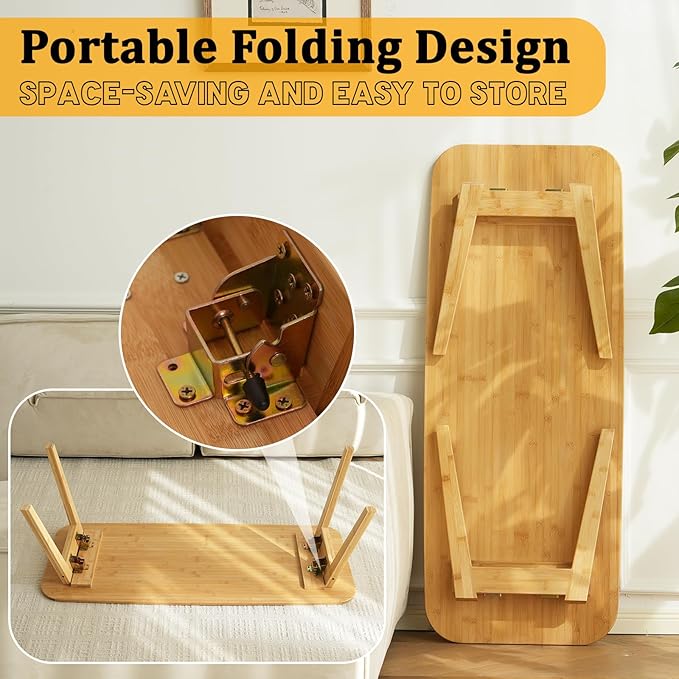 Coffee Table Foldable Mid Century Desk TV Stand with Open Storage Shelf Center Table for Living Room Furniture RV No Assembly (Natural-120cm)