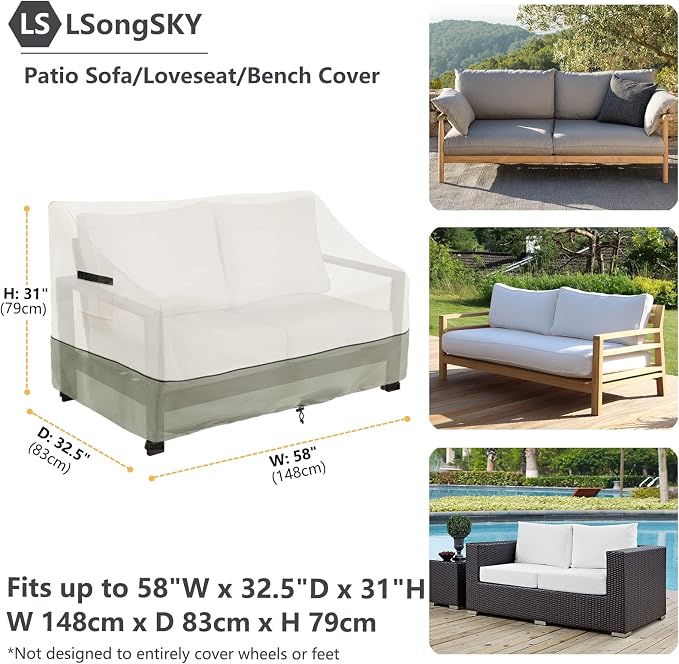 Outdoor 2-Seater Loveseat Cover,Patio Sofa Covers Fits up to 58W x 32.5D x 31H Inches,100% Waterproof Heavy Duty Patio Furniture Covers,Beige & Gray-Green - Image 3