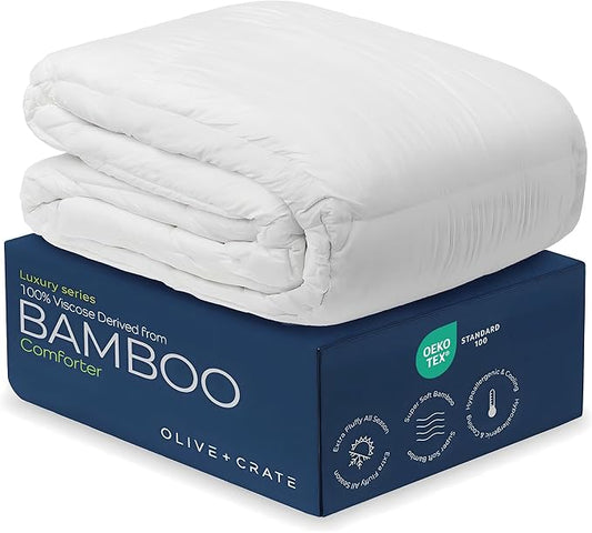Olive + Crate 100% Viscose derived from Bamboo Comforter Outer Shell - Extra Thicker and Heavier King Size - Cooling Blanket, Hypoallergenic & Moisture Wicking Bedding - Winter Comforter (102"x90")