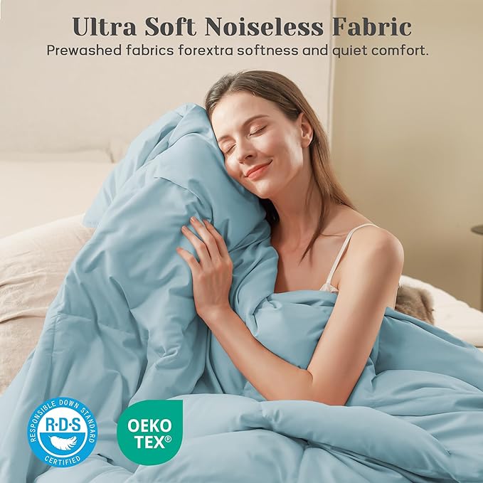 Joysoul Queen Size Down Comforter - All Season Ultra Soft Goose Down & Feather Fiber Fill, Luxury Hotel Blue Duvet Insert with Corner Tabs (88" X 88")