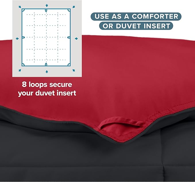 Bare Home Full Comforter - Reversible Colors - Goose Down Alternative - Ultra-Soft - Premium 1800 Series - All Season Warmth - Bedding Comforter (Full, Black/Red)