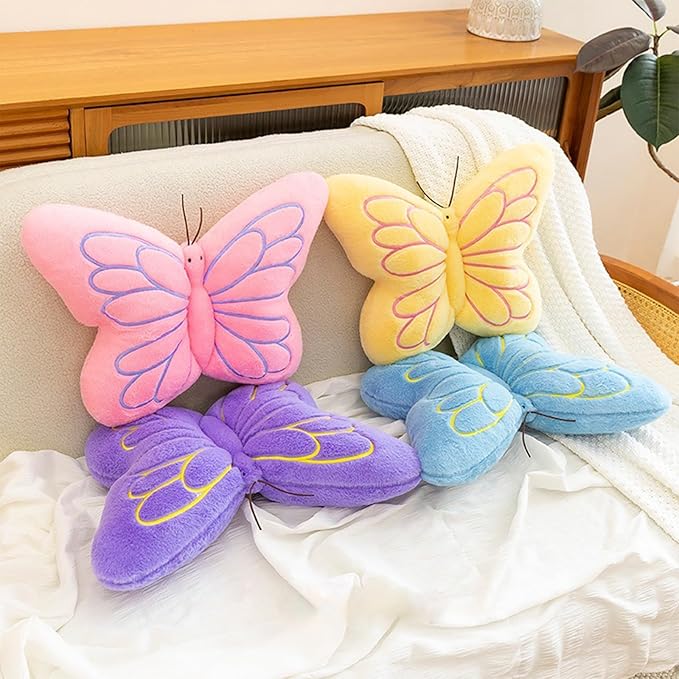 PEACH CAT Butterfly Pillow Decorative Butterfly Shaped Throw Pillows 16" x 12" Soft Plush Cushion Decor for Bedroom Living Room Couch Sofa Blue