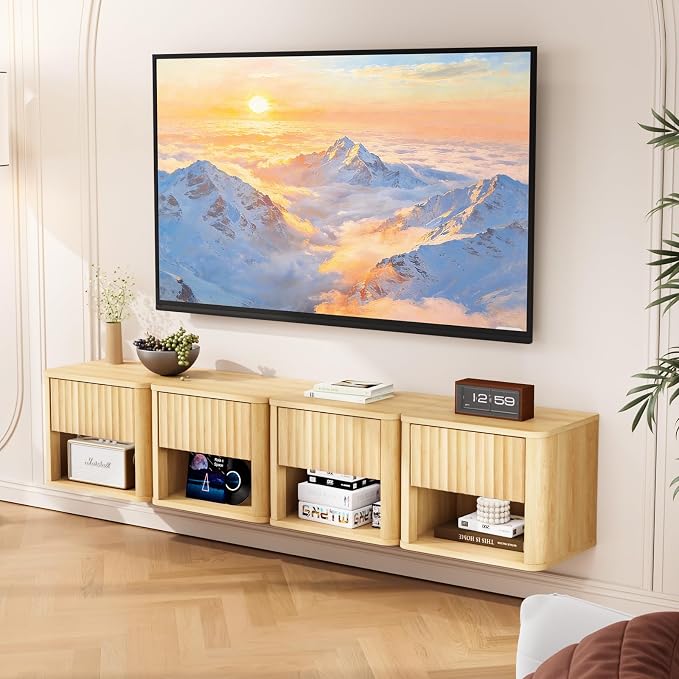 VINGLI Floating Nightstand, Fluted Night Stand Rounded Edge, 1 Drawer Bed Side Table, Storage Oak Nightstand with Drawers, Wood Night Stand End Table for Bedroom, 15.75" W x 11.81" D x12.87 H - Image 7