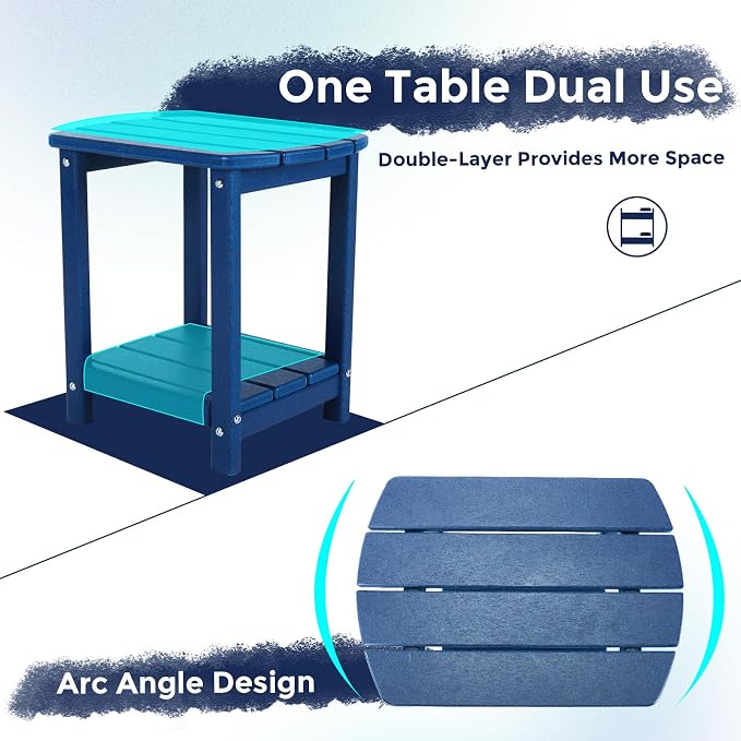 Adirondack Square Outdoor Side Table,2-Tier Storage Patio Side Table, HDPE End Tables for Backyard Pool Porch Garden Lawn - Image 5