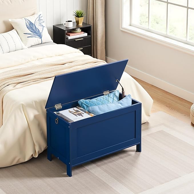 HOOBRO Toy Box, Retro Wooden Look Storage Chest with Safety Hinge, Entryway Storage Bench Supports 220 lb, 29.9 x 15.7 x 18.9 Inches Toy Chest Organizer, Easy Assembly (Blue) BU75CW01G1 - Image 2