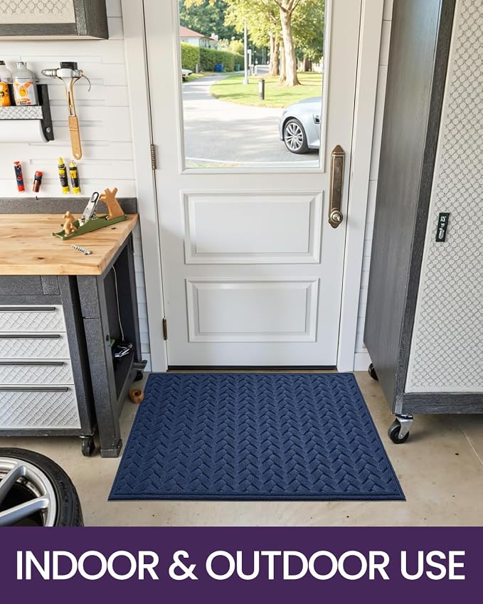 DEXI Front Door Mat Outside Entrance, 3x5 ft Large Non Slip Entry Doormat Dirt Trapper with Rubber Back, Low Profile Ultra Absorbent Welcome Mats for Inside House Home Patio Entryway, Wave Navy - Image 8