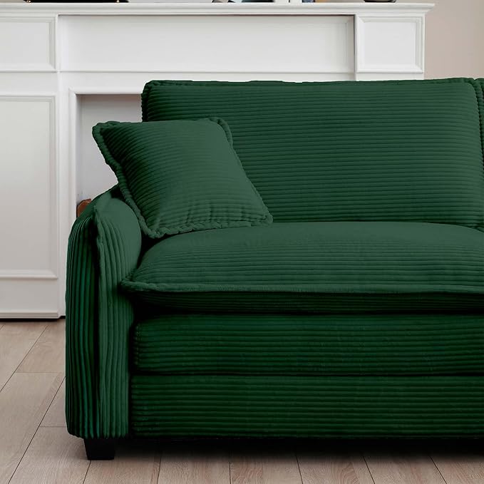 KEIKI 115" U-Shaped Oversized Corduroy Modular Sectional Sofa with 2 Ottoman, High-Density Foam Cushions, Removable Armrests, Upholstered 3-Seater Corner Couch with 5 Pillow, for Living Room, Green