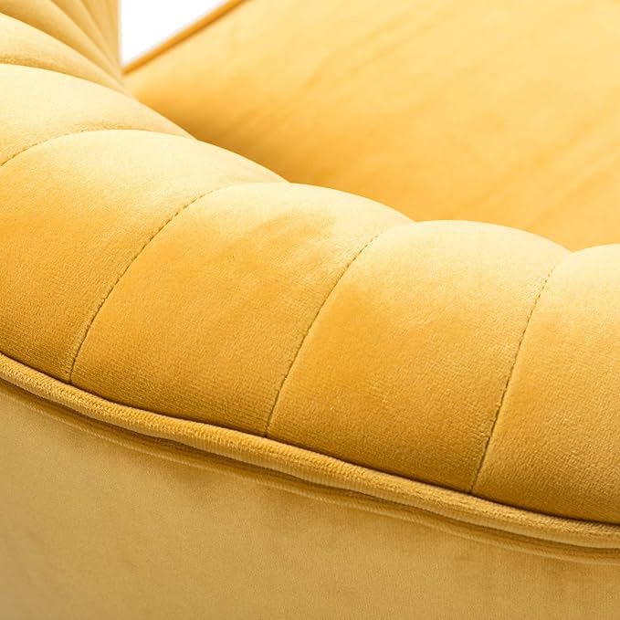 HULALA HOME Velvet Accent Chair, Modern Upholstered Cute Side Chair with Gold Metal Legs, Armless Wingback Slipper Chair Comfy Living Room Chair for Bedroom Guest Room Vanity, Mustard