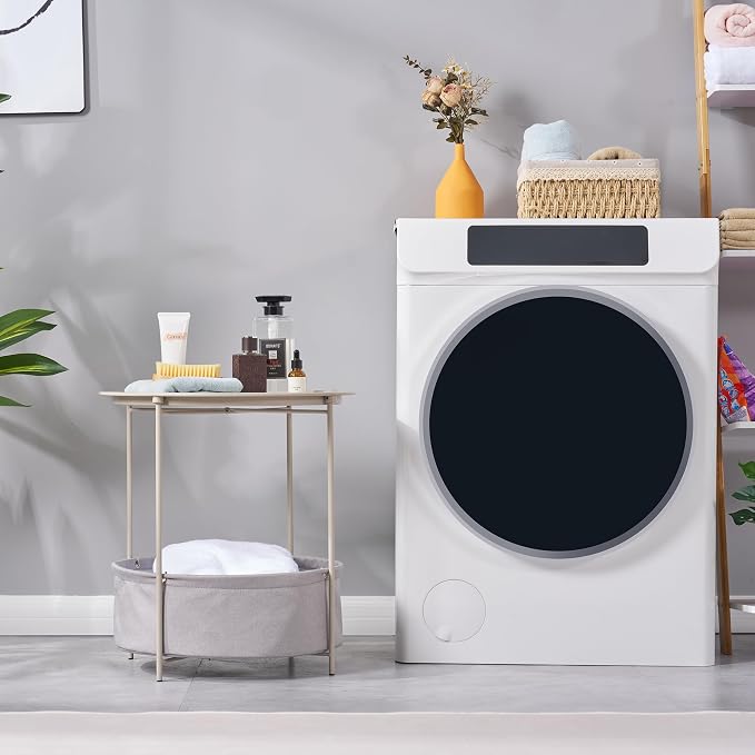 VECELO Round Side/End Table with Fabric Storage Basket，Metal Anti-Rust and Waterproof Small Bedside Nightstand with Removable Tray Top for Living Room，Balcony & Laundry，Grey /2pcs with Basket - Image 5