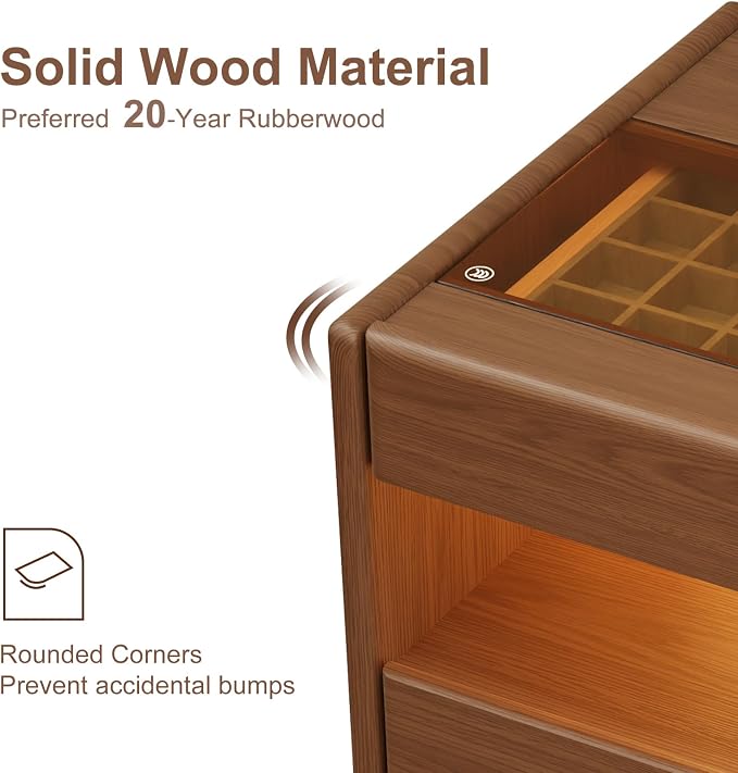 3 Drawers Nightstands with Charging Station,Modern Nightstand with Hidden Drawer,Jewelry Drawer,Mobile Bedside Table for Bedroom,Walnut Finish - Image 5