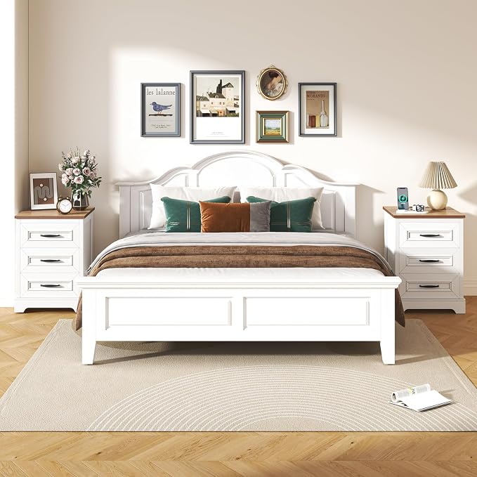 Farmhouse Nightstand with Charging Station, Wood Night Stand with 3 Drawers, Bedside Table, Nightstands with Storage, Rustic Night Stands for Bedroom, Closet, 18" Wide, 24" Tall - Image 9