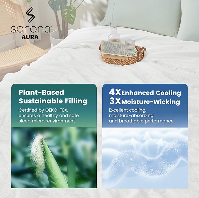 Amélie Home Waffle Cooling Comforter Queen Size, Q-Max 0.45 Reversible Lightweight Cooling Blanket for Hot Sleepers, Breathable Bedding for Night Sweats, 90"x90", White