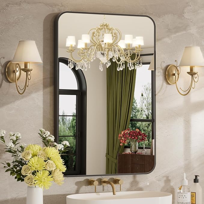 30x36 Inch Bathroom Mirrors for Over Sink, Matte Black Rectangle Mirror for Bathroom or Entryway, Wall Mounted Vanity Mirror with Aluminum Alloy Frame & Tempered Glass, Hangs Horizontally/Vertically by MZON
