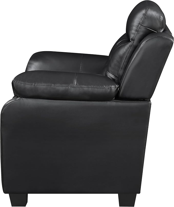 Coaster Home Furnishings - Finley - Leatherette - Upholstered Tufted Loveseat with Flared Armrest, and Tapered Legs - Living Room - Black - 506552