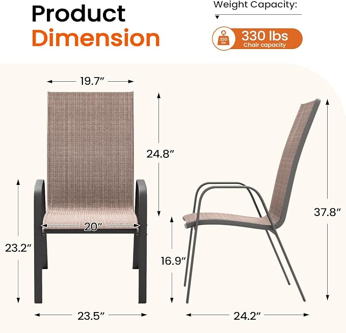 JEAREY Patio Dining Chairs Set of 6, Outdoor Stackable Dining Furniture Set, All Weather Dining Set for Lawn, Garden, Backyard, Poolside, Brown - Image 3