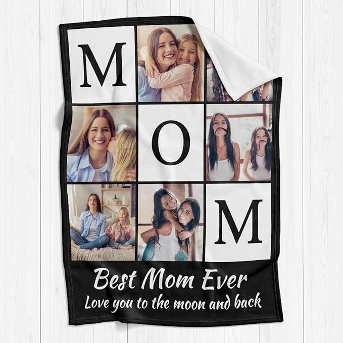 inkArts Custom Mom Blanket with 6 Photos Personalized Blanket with Pictures Customized Throw Gifts for Mom Grandma Photo Throw Blanket for Birthday Mother's Day